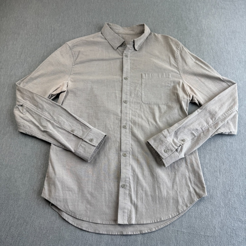 Lululemon Shirt Men XL Gray Stretch Long Sleeve Button Up Preppy Collard STAINED